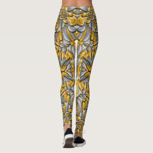 Legging Caleidoscópio de prata Dourado do vintage do meta