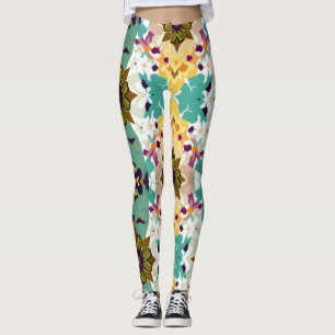 Legging Caleidoscópio Floral Geométrico Padrão Sem Costura