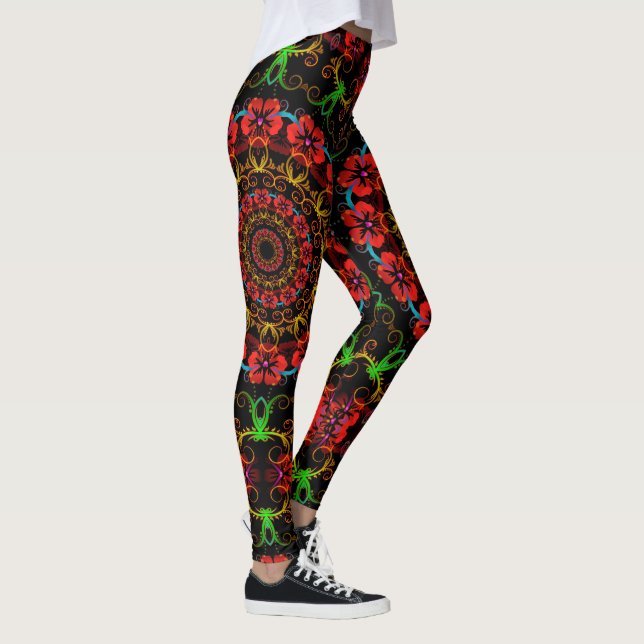 Legging Caleidoscópio Flores Fractais de Hibisco (Direita)