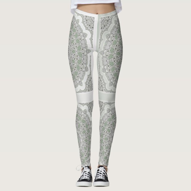 Legging Caleidoscópio Fractal Mandala - cinza verde (Frente)
