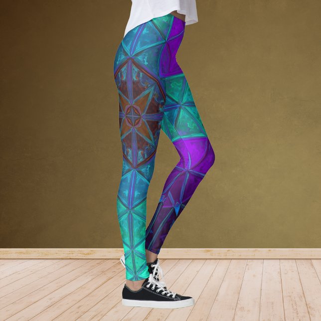 Legging Caleidoscópio Mosaico Azul e Roxo Quadrado (Criador carregado)