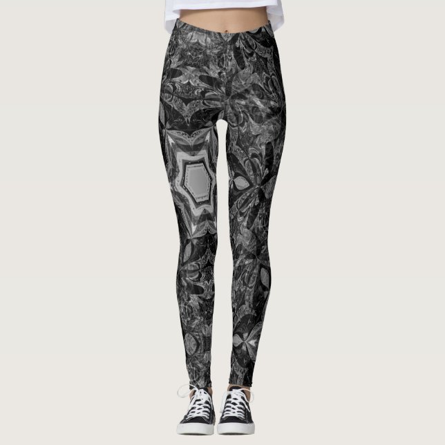 Legging caleidoscópio padrão preto e branco (Frente)