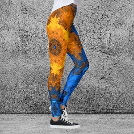Legging Caleidoscópio Psicodélico Flor Amarelo e Azul