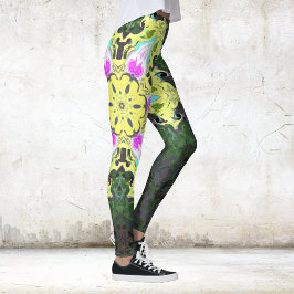 Legging Caleidoscópio Psicodélico Flor Amarelo e Rosa