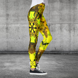 Legging Caleidoscópio Psicodélico Flor Amarelo e Verde