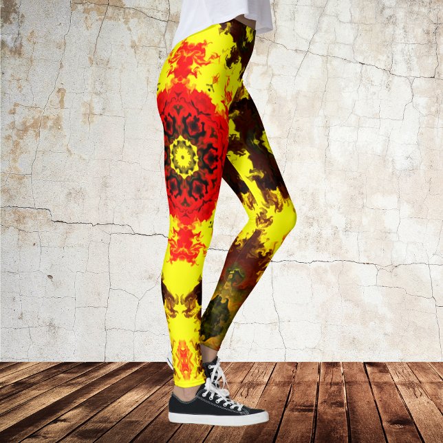 Legging Caleidoscópio Psicodélico Flor Amarelo e Vermelho (Criador carregado)