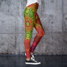 Legging Caleidoscópio Psicodélico Flor Verde e Vermelho
