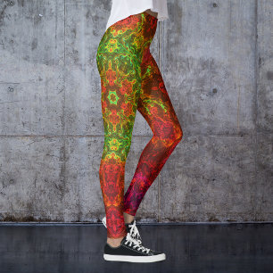 Legging Caleidoscópio Psicodélico Flor Verde e Vermelho
