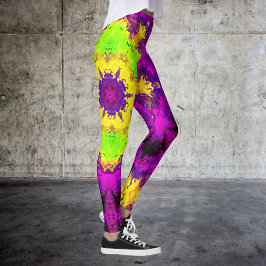 Legging Caleidoscópio Psicodélico Verde Amarelo e Púrpura