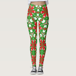 Legging Caleidoscópios vermelhos, brancos e verdes