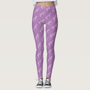 Legging Caligrafia violeta e ioga branca editável