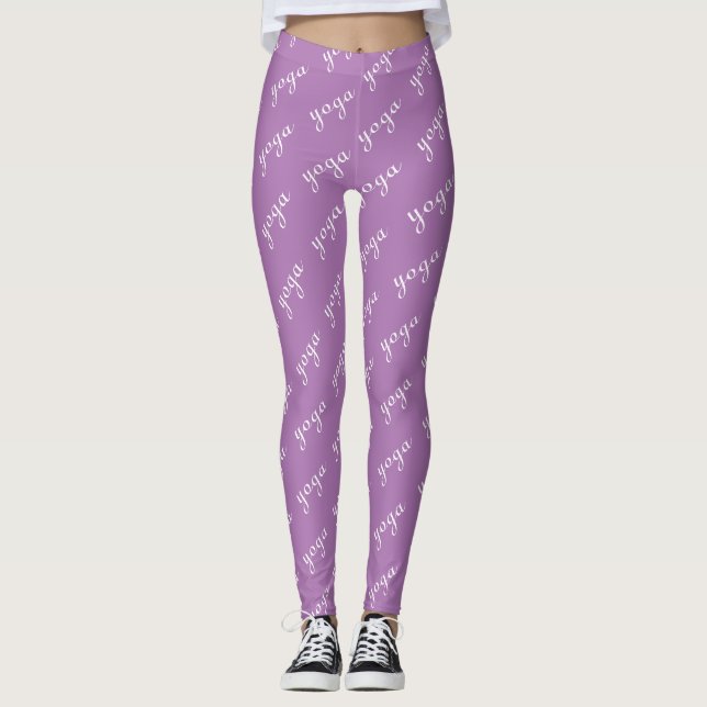 Legging Caligrafia violeta e ioga branca editável (Frente)