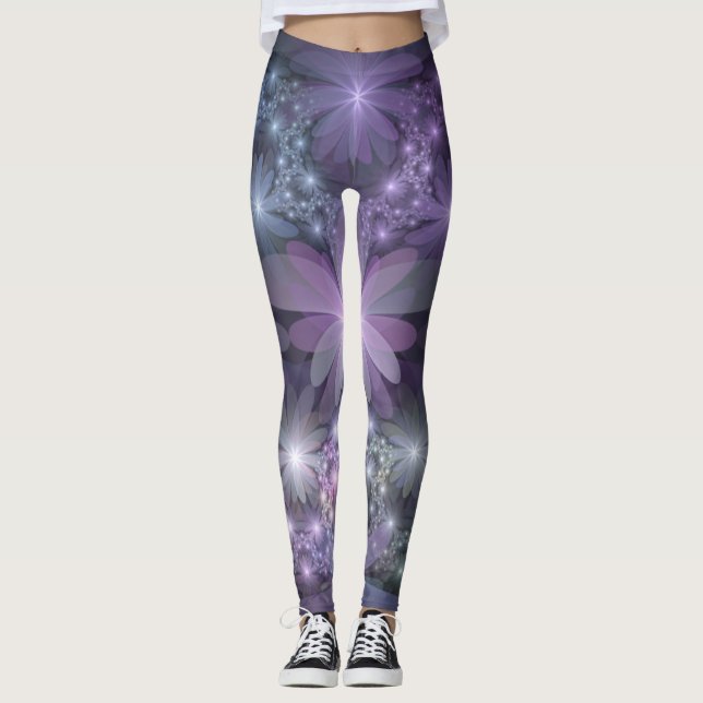 Legging Cama de Flores Trendy Shiny Abstrato Arte Fractal (Frente)