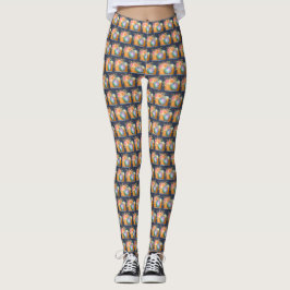 Legging Câmera Laranja Boho e Flores Padrão de Aquarela