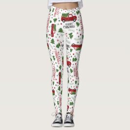 Legging Caminhão Vermelho Vintage com árvore de Natal
