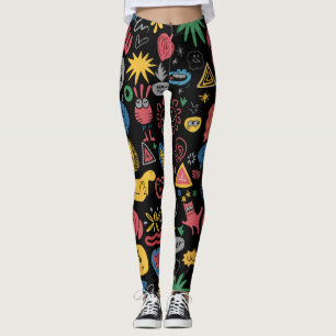 Legging Camisa de Arte de Dodle Chaótica - Esboço Abstrato