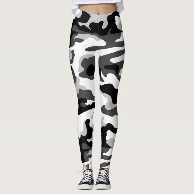 Legging Camo Ártico PixDezines, Preto/Branco/Cinza (Frente)