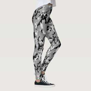 Legging Camo do inverno, teste padrão branco preto