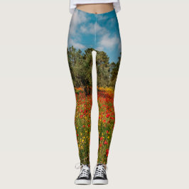 Legging campo com flores e árvores
