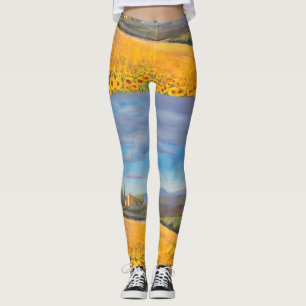 Legging Campo de Girassóis e Céu Violeta Azul Estampa Tota