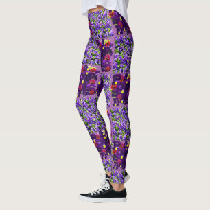 Legging Campo De Pansy Roxo E Tipografia,