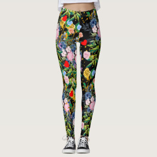 Legging Campo preto de rosas suaves  rosas