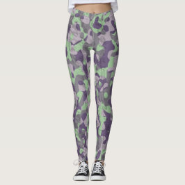 Legging camuflagem abstrata verde e roxa