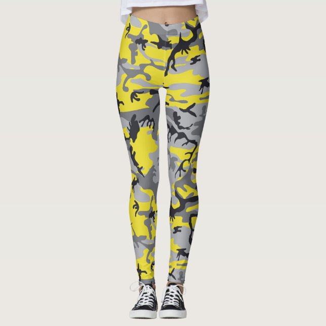 Legging Camuflagem Amarela e Cinza, Militar, Exército (Frente)
