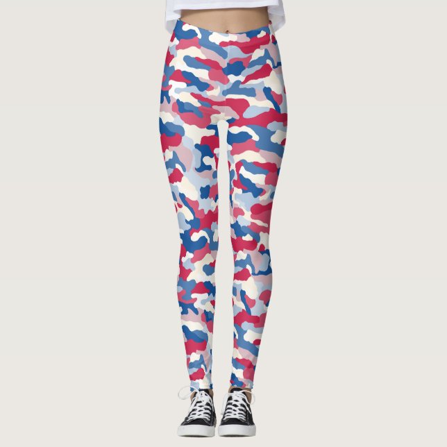 Legging Camuflagem Azul e Branco Vermelho (Frente)