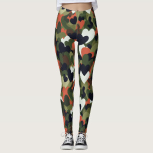 Legging Camuflagem de Coração com Padrão Verde