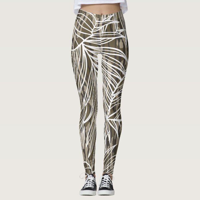 Legging Camuflagem de Fundo Botânico Sem Costura (Frente)