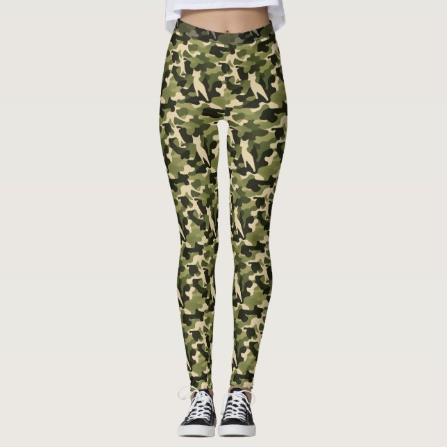 Legging Camuflagem Felina Verde do Exército (Padrão 1) Leg (Frente)