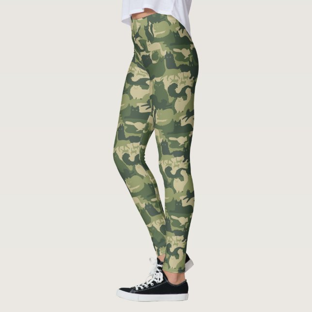 Legging Camuflagem Gatos Padrão Exército Gatinhos Verdes C (Esquerda)