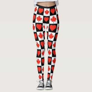 Legging Canadá Flag Heart Pattern Cute Patriotic Canadense