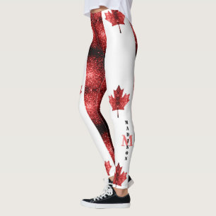 Legging Canadá flag red sparkles, padrão Monograma
