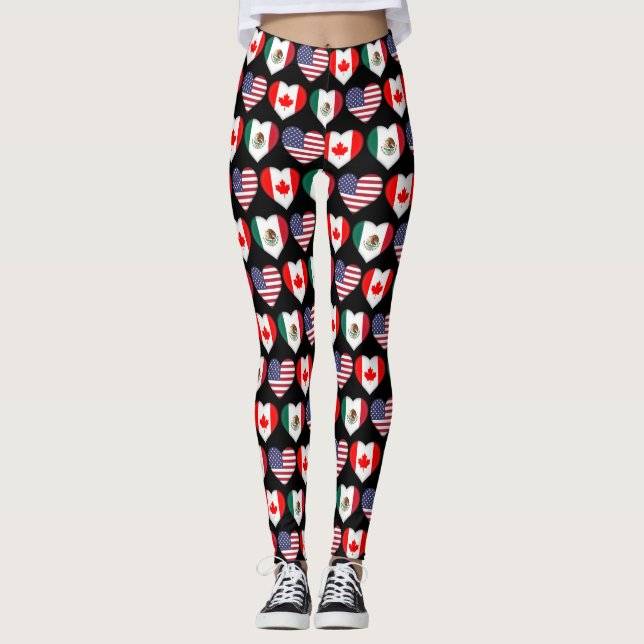 Legging Canadá México EUA 2026 Country Flags Hearts (Frente)