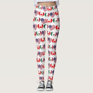 Legging Canadá México EUA 2026 Country Flags Hearts Leggin