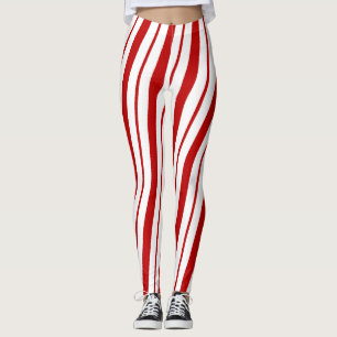 Legging Canas Vermelhas e Brancas Stripes Festivas de Nata