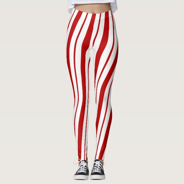 Legging Canas Vermelhas e Brancas Stripes Festivas de Nata (Frente)