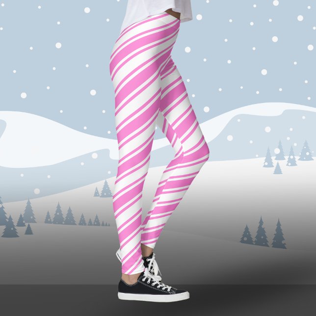 Legging Candy Cane Diagonal Stripe Branco Rosa Natal (Criador carregado)