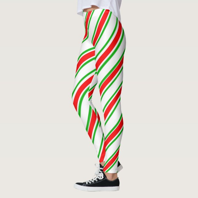 Legging Candy Cane Stripes Vermelho Verde Natal (Esquerda)