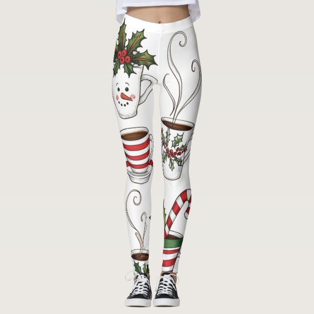 Legging Canecas engraçadas de chá no natal  (Frente)
