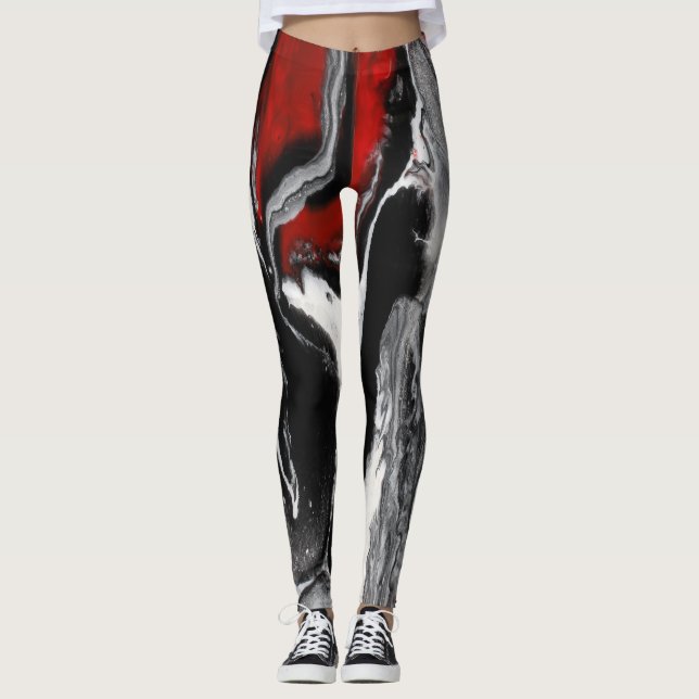 Legging Caneleiras abstratas do preto, as brancas & do (Frente)