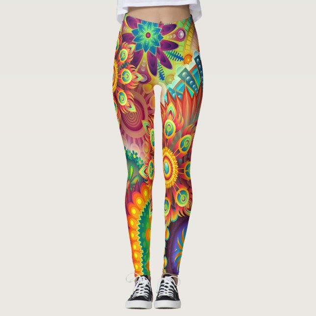 Legging caneleiras ácidas psicadélicos da ioga do gym da (Frente)