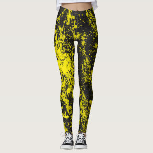 Legging Caneleiras amarelas do Splatter da escova de