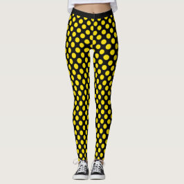 Legging Caneleiras amarelas pretas das bolinhas