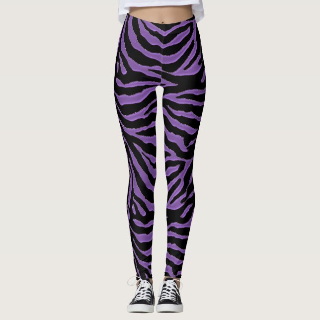 Legging Caneleiras animais do impressão da zebra roxa e (Frente)