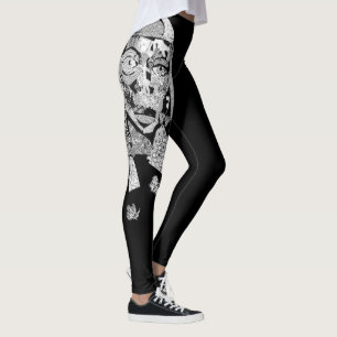 Legging Caneleiras artísticas da colagem preta da cara da