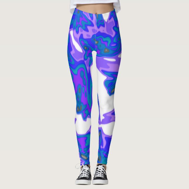 Legging Caneleiras azuis, brancas, roxas abstratas (Frente)