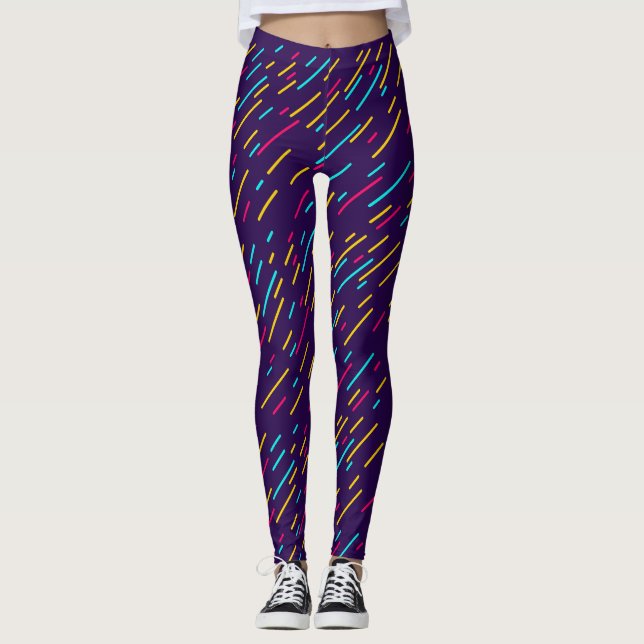 Legging caneleiras azuis com linhas coloridas, (Frente)